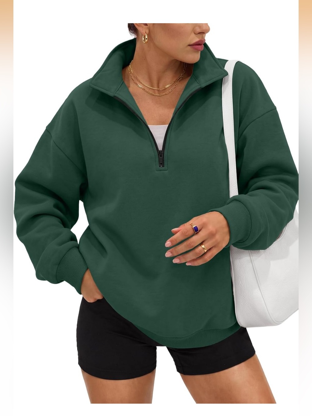 Trendy Queen Forest Green Oversized Half Zip Fleece Sweatshirt XL